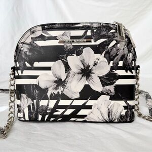 Steve Madden Black & White Floral Striped Tropical Dome Crossbody Purse